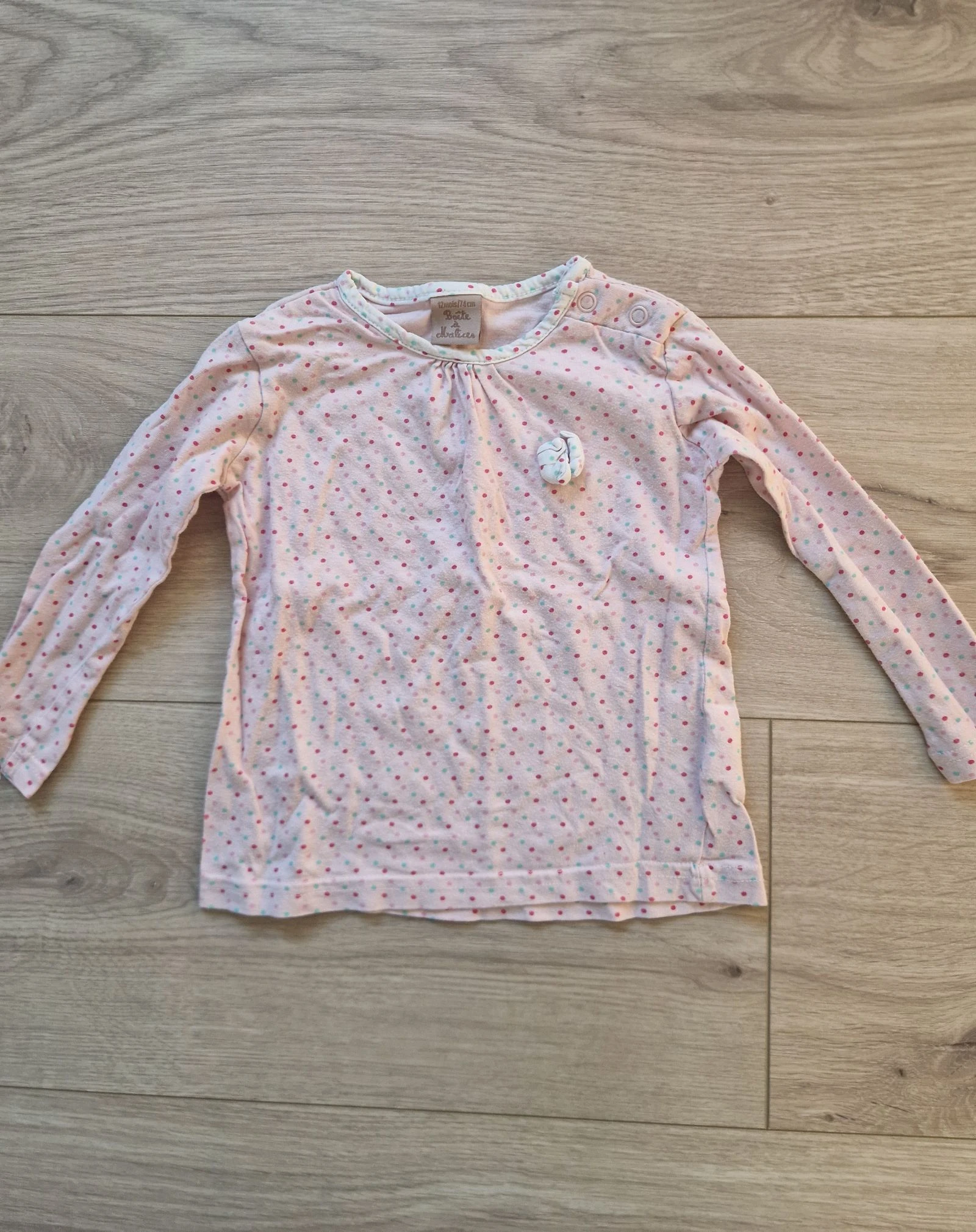 🌸 T‑shirt manches longues – Boîte à Malices – bébé fille – 12 mois – bon état
